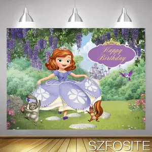 Purple Dress Girl Squirrel Bunny Dancing Backdrop Child Birthday Party Decoration Photography Photo Beautiful Castle Background