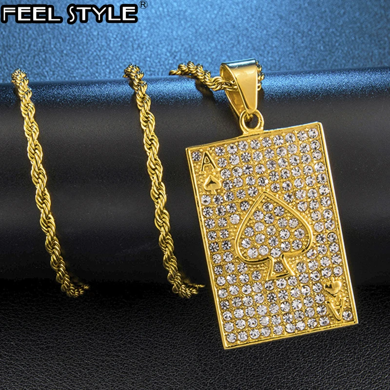 Iced out Bling золотого цвета покер из нержавеющей стали горный хрусталь яркие
