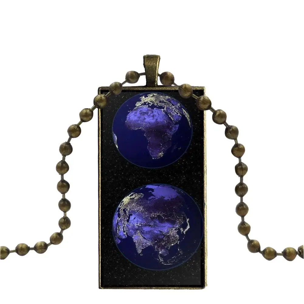 Earth And Space Planets Anti-knock Fashion Glass Cabochon Pendant Rectangle Necklace Choker Jewelry For Unisex Gift | Украшения и