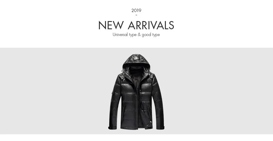 CARANFIER Mens Winter Warm Black Genuine Leather Real Lambskin Duck Down Hooded Jackets Coats Jaqueta De Couro Deri Ceket
