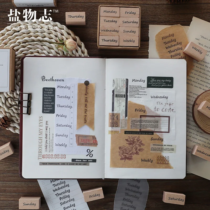 8 шт./компл. винтажный Еженедельный ежедневник штампы DIY деревянные и резиновые