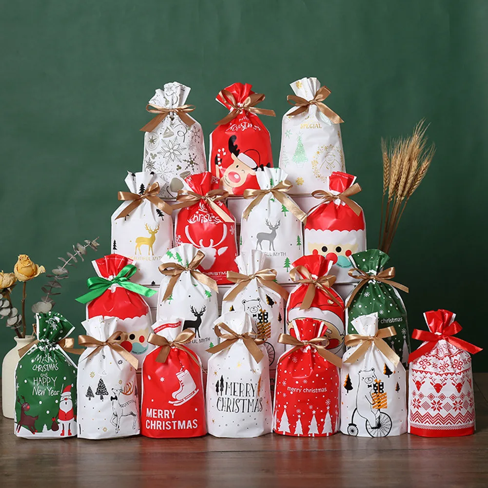 

50pcs Christmas Gift Bag With Drawstring Reusable Christmas Wrapping Pouch Candy Apple Packaging Bag Drawstring Storage Bag