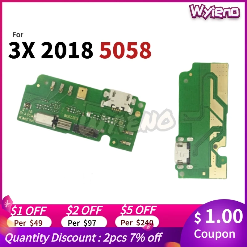 

Wyieno For Alcatel 3X 2018 5058 5058A 5058I 5058J USB Dock Charging Port Charger Plug Board Flex Cable With Microphone 5pcs/lot