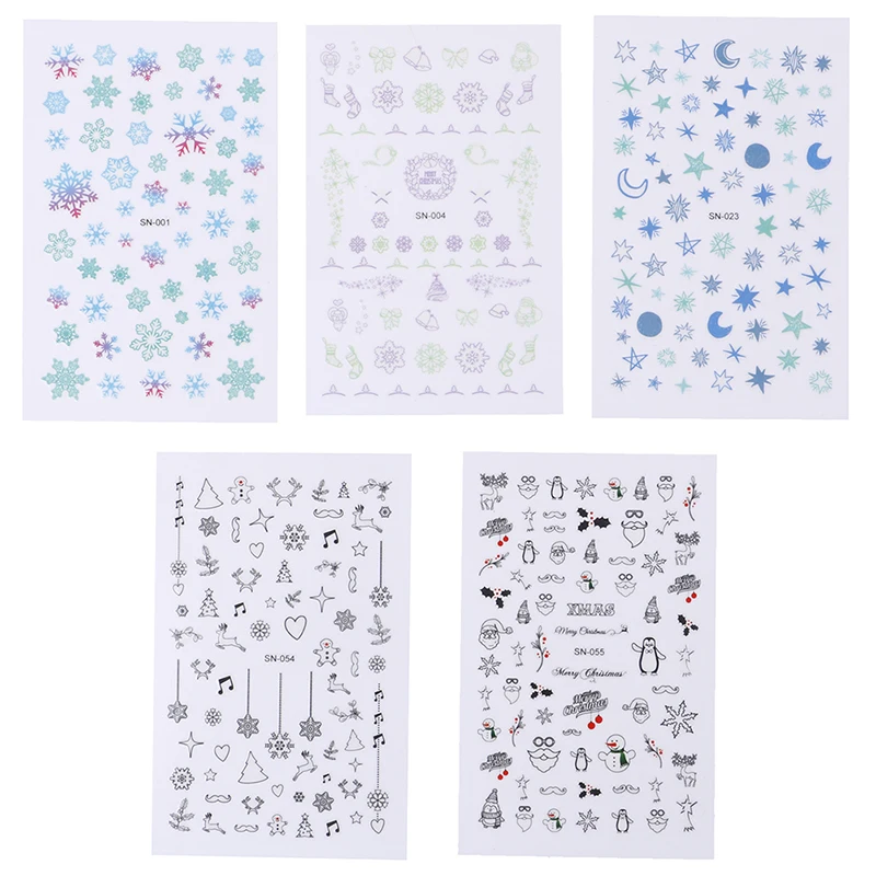 

1 Sheet Christmas Theme Xmas Santa Snowman Designs Nail Art DIY Craft Wraps Water Transfer Sticker New Year Nail Decal Gift
