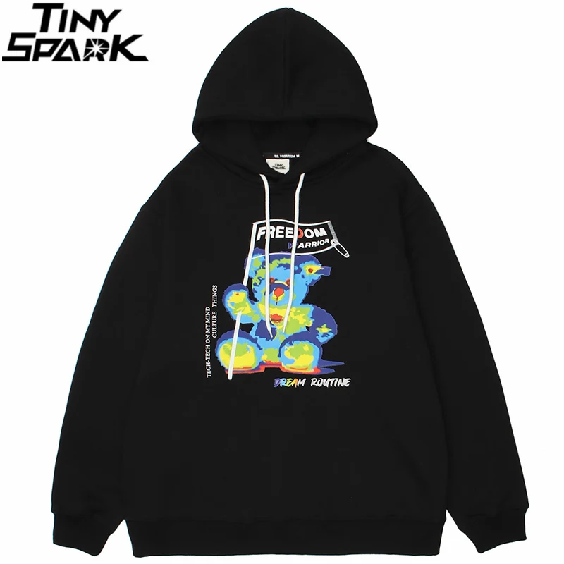 

Streetwear Sweatshirt Hip Hop Hoodie Men Funny Bear Letter Print Pullover 2021 Autumn Harajuku Cotton Casual Hooded Sweatshirt