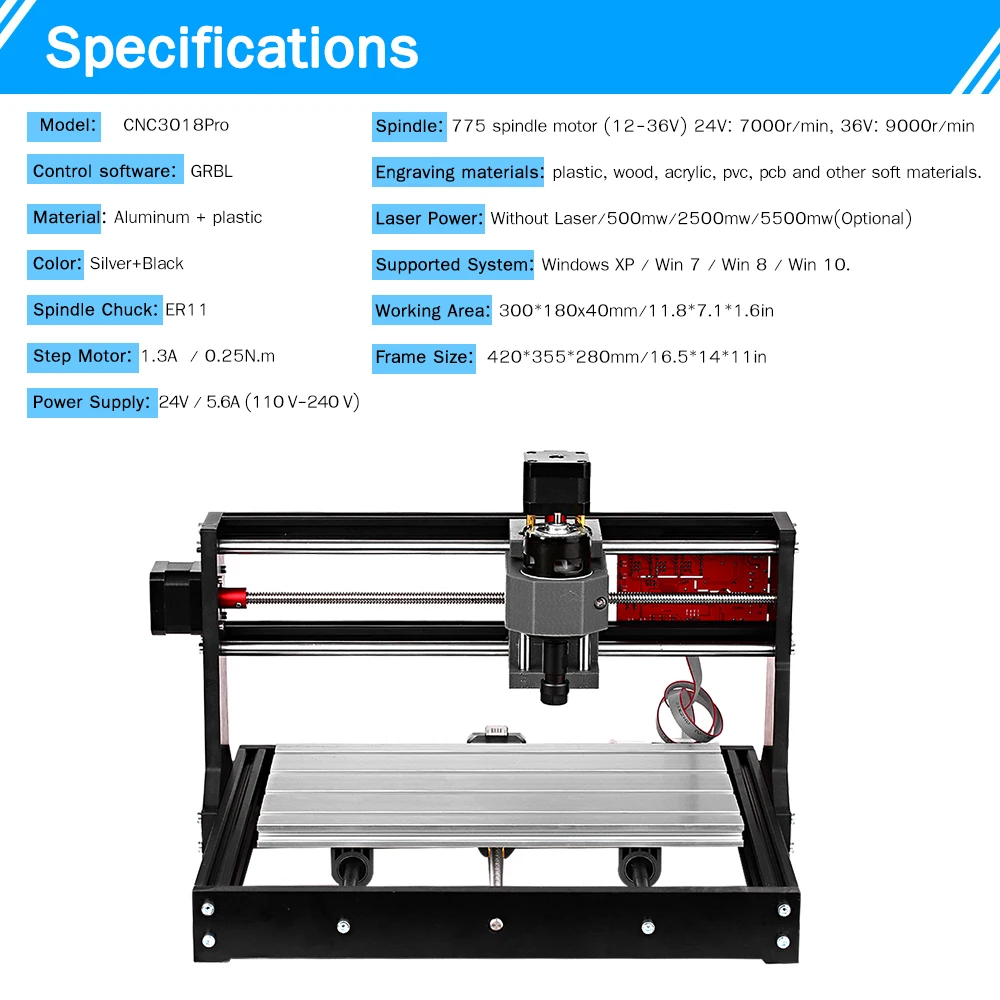 Upgrade Version Mini CNC 3018 PRO Laser Engraver Wood Router Machine GRBL ER11 Hobby DIY Engraving | Инструменты