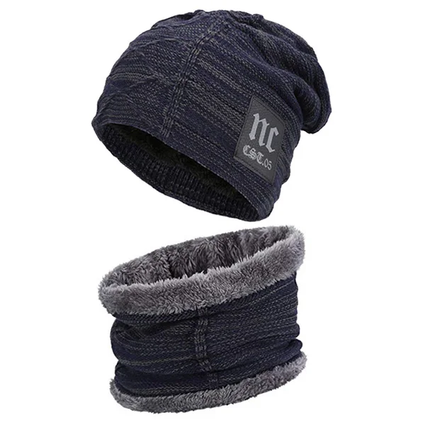 navy set Xlamulu Skullies Beanies Зимние шапки для мужчин вязаная шапка для женщин Gorras мешковатая теплая мягкая Балаклава для шеи мужская Шапочка Шапочки - Color: navy set