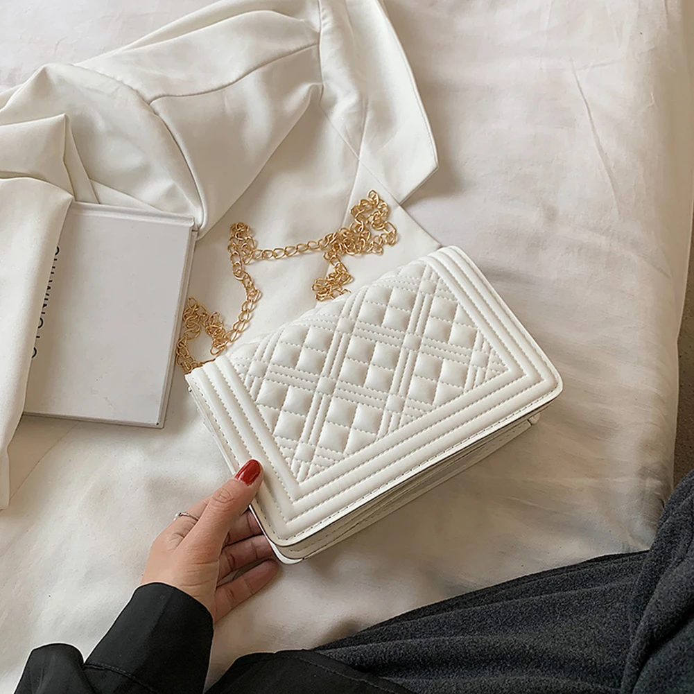 

Модная женская сумка-мессенджер из искусственной кожи с узором в клетку, однотонная, через плечо, повседневная женская сумка на цепочке, мал...