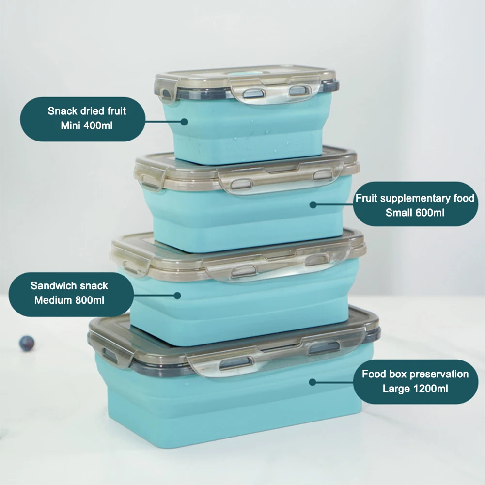 Silicone Lunch Box Foldable Microwave Oven Bento Lunchbox Kitchen Home School Picnic Camping Food Storage Container Accessories