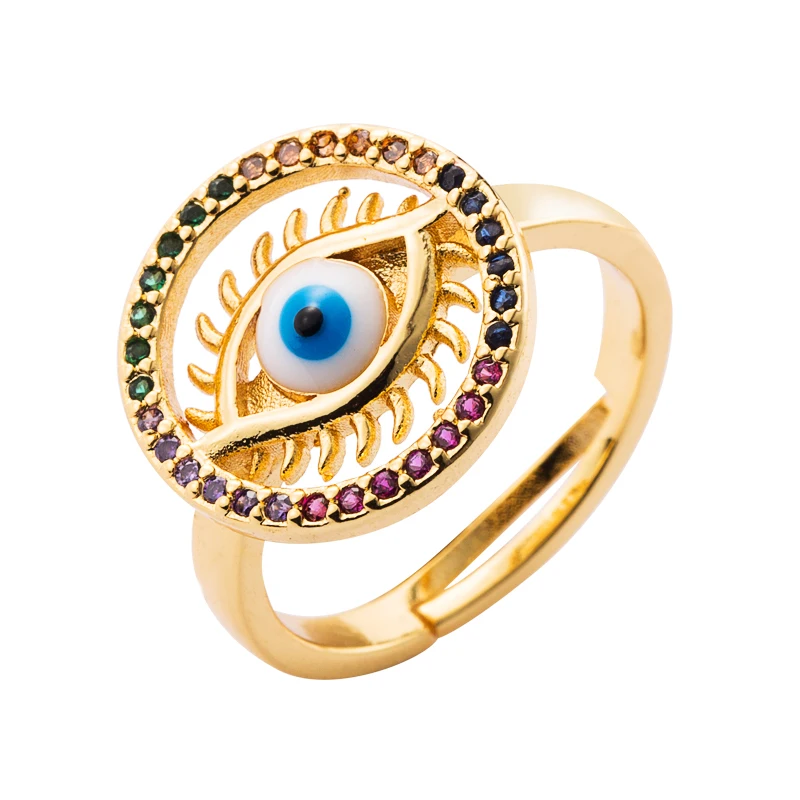 

CZ Chair Rainbow Copper Finger Rings for Woman Luxury Geometric Round Devil Eye Cubic Zirconia Bridal Engagement Adjustable Ring