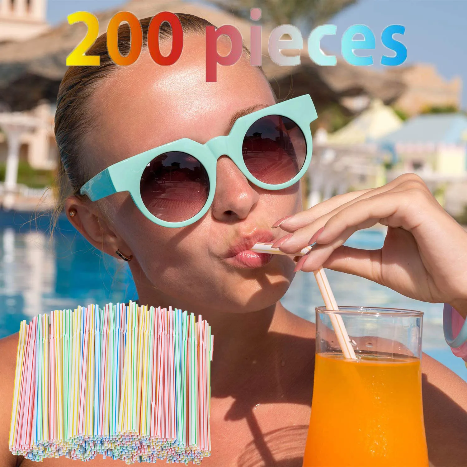 

200 Pack Disposable Straws Flexible Plastic Straws Striped Multi Color Rainbow Drinking Straws Bendy 8 Inches Straw Accessories