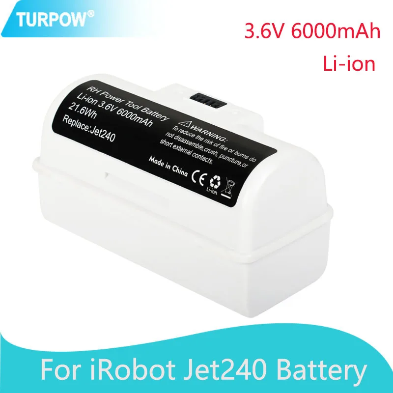 Turpow Jet240 3,6 V 6000mAh Jet 240 Batterie Li-Ion Akku für iRobot Braava Jet 240 241 Wischen Roboter Mopp reiniger