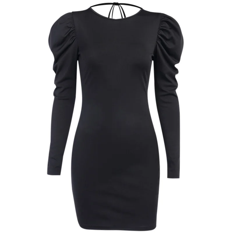 Женское облегающее платье карандаш мини с длинными рукавами фонариками круглым