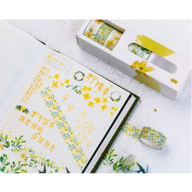 lemon 1 set 5pcs 5 шт./кор. декоративный скотч с цветочным принтом для художественного оформления ногтей, ручная работа Скрапбукинг фруктовая маска Sakura бледно-лиловый клейкая этикетка наклейка канцелярские принадлежности - Цвет: lemon 1 set 5pcs