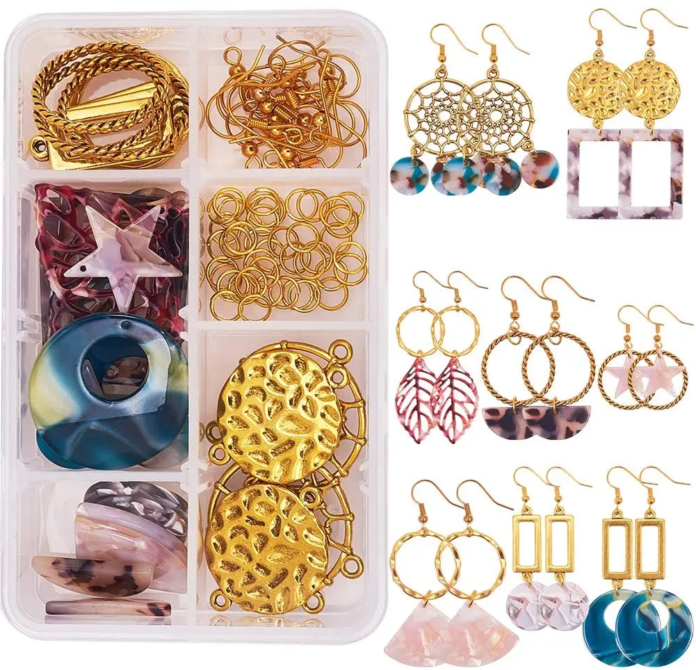

1 box of DIY8 pairs of round square moon drop mottled acrylic earrings making starter kit jewelry art craft supplies