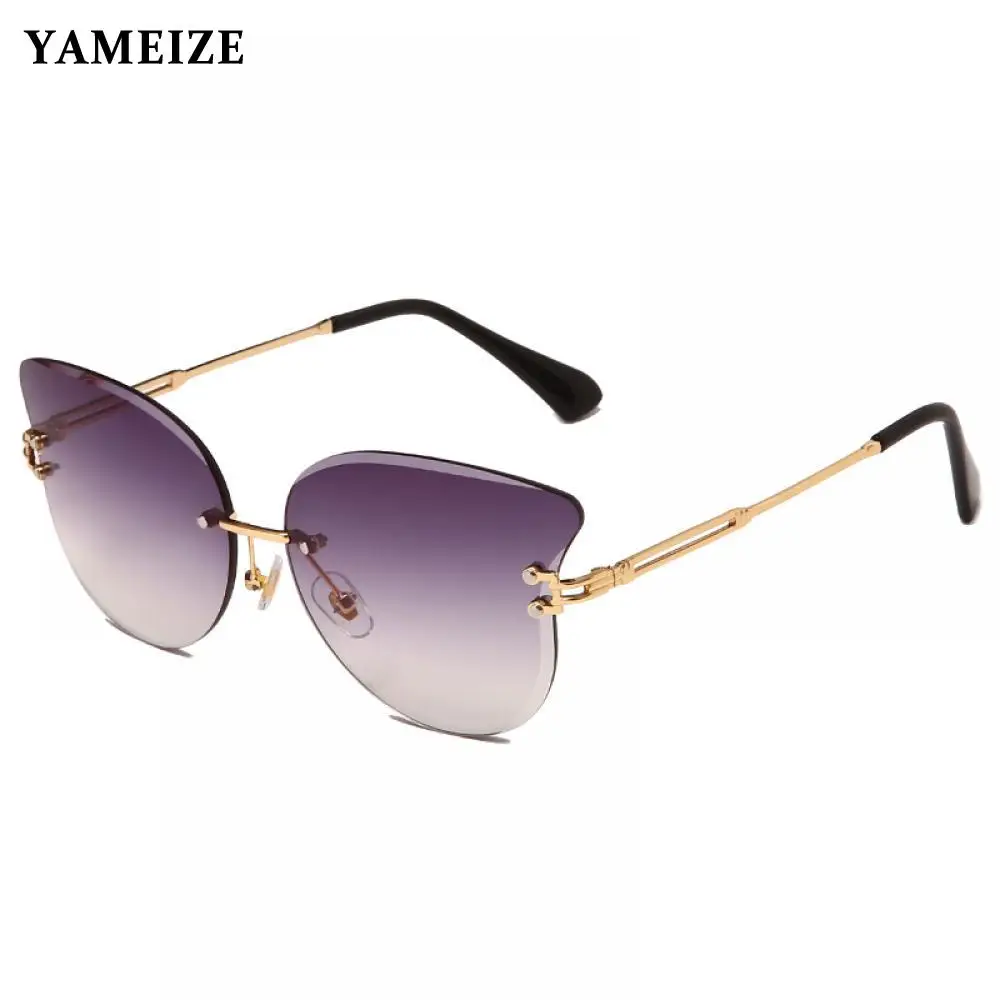 

Cat Eye Sunglasses Women Vintage Rimless Cutting Lens Sun Glasses Metal Gradient Brown Pink Ladies Glasses Oculos Gafas De Sol