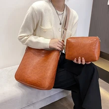 Luxury Design Women Leather Handbags Big Capacity Women Tote Bags Crocodile Pattern Women Big Top Handle Handbags 2 Set Handbags