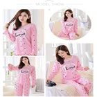 Женский осенне-зимний пижамный комплект с мультяшным принтом с длинными рукавами и принтом в виде сердечек фото + штаны для сна одежда для сна