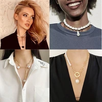mothers day gift hot sale new accessories simple choker retro baroque pearl women asymmetric necklace female korean vintage