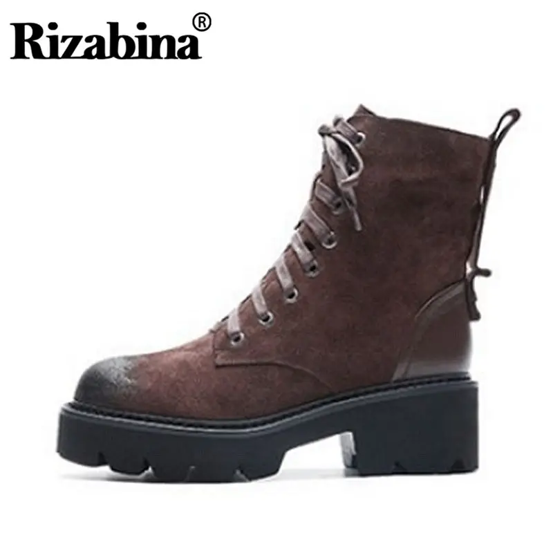 Ботильоны RIZABINA женские с круглым носком винтажная обувь на шнуровке натуральная