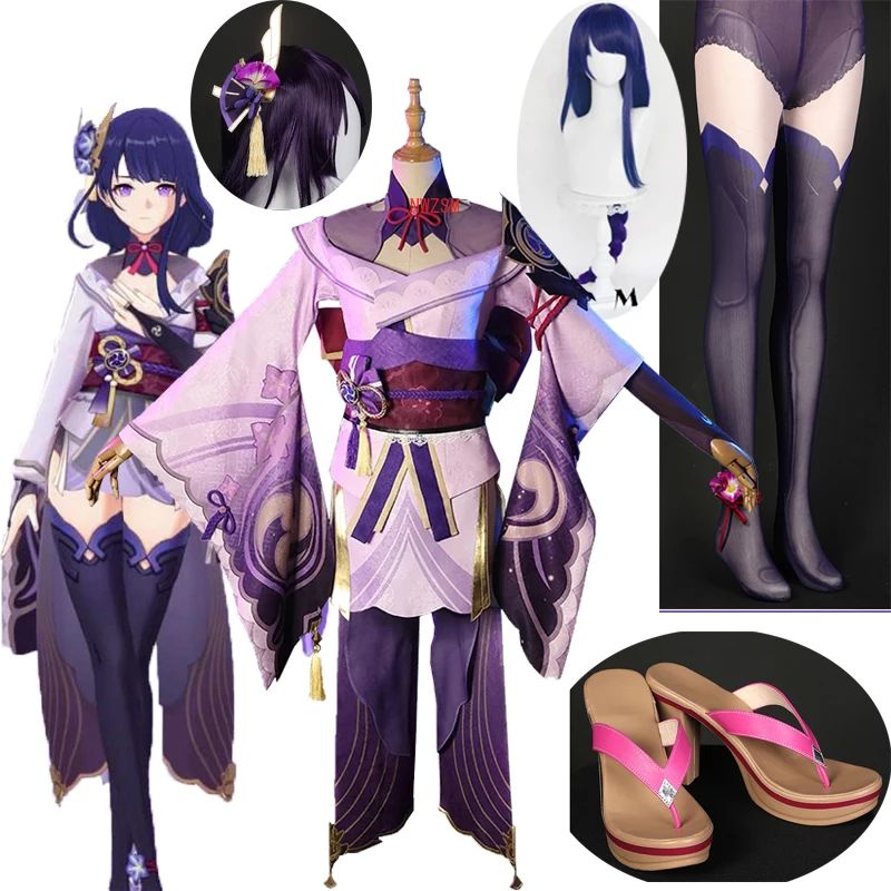 

Game Genshin Impact Cosplay Costume Shogun Ba'al Cosplay Halloween Party Dress Full Set Socks head wig Role Play Custom Made