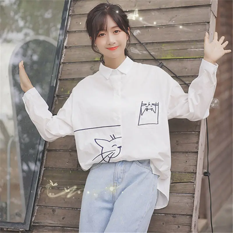 OCEANLOVE милые женские блузки с мультяшным принтом весна 2020 Белые Повседневные
