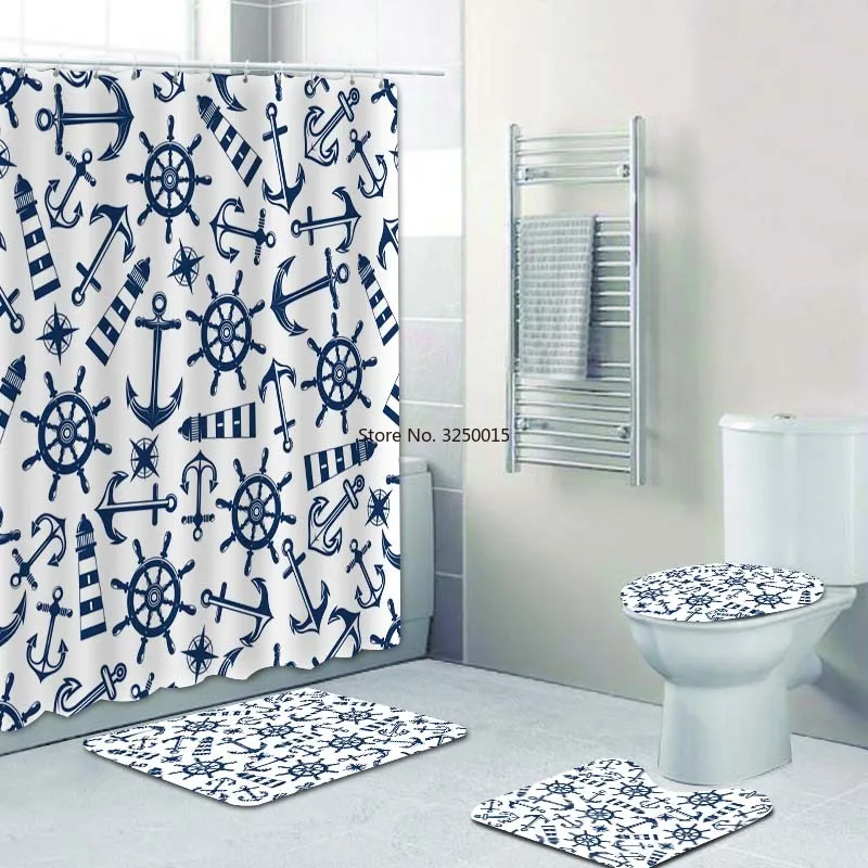 Домашний Декор Морской темно-синий якорь шнур Маяк душевая занавеска набор для