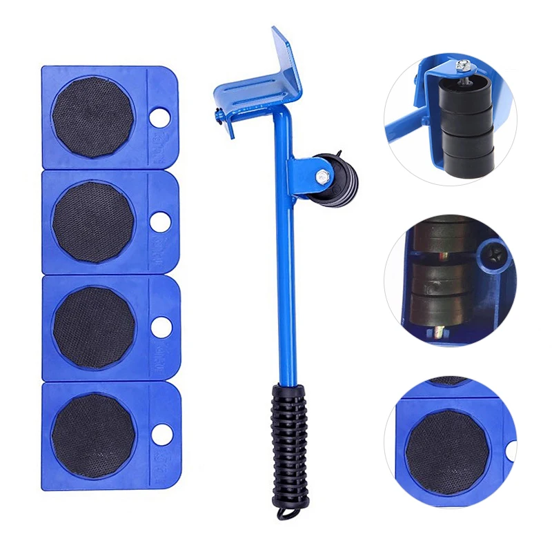 

5pcs/set Furniture Handling Tools 4 Mover Roller+1 Wheel Bar Furniture Transport Lifter Household Hand Mover Tool Set