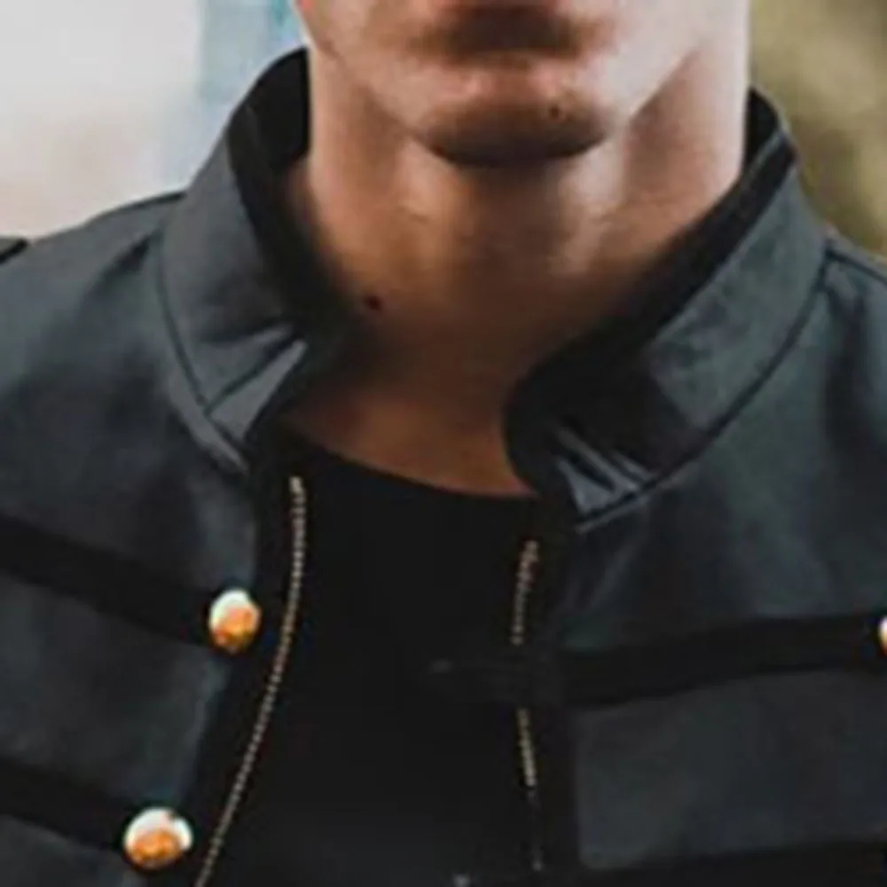 Мужская куртка из искусственной кожи осенняя черная короткая с длинным рукавом