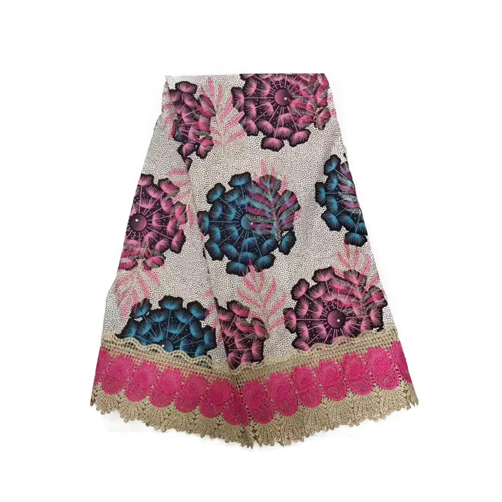 Зеленая вышивка Анкара кружева хлопок Африканский нигерийский воск с веревочное