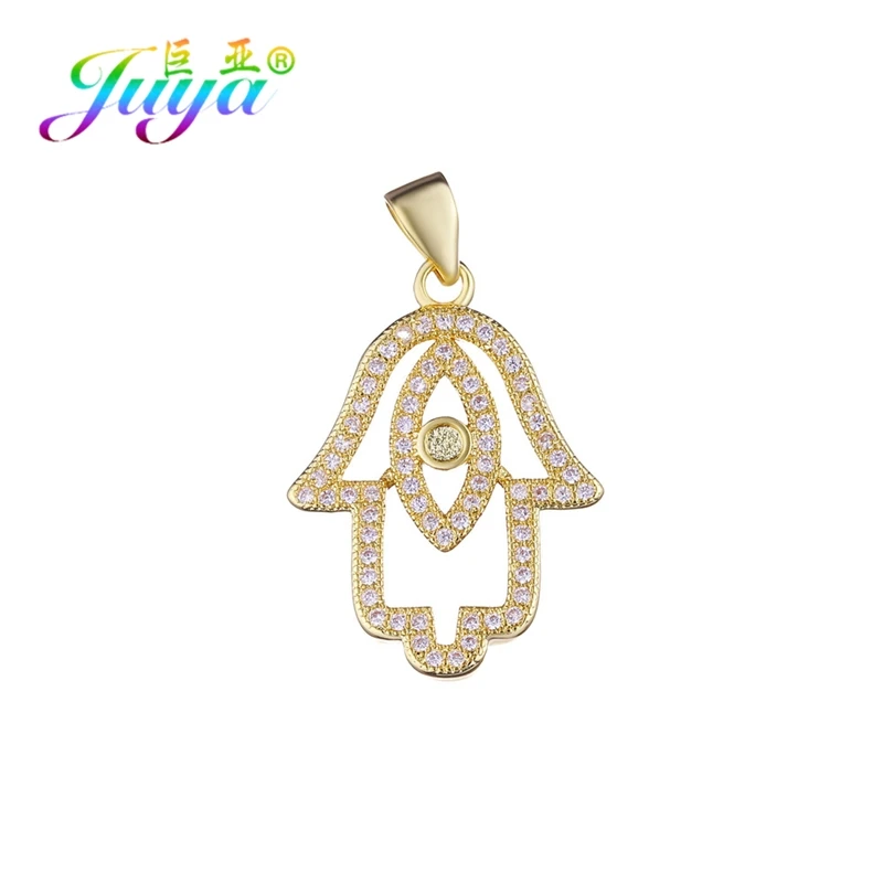 Juya, женское модное ожерелье с кулоном, микро ПАВЕ, циркон, Хамса, рука Фатимы, сглаза, золото/серебро/розовое золото, колье, ожерелье - Окраска металла: Gold Pendant