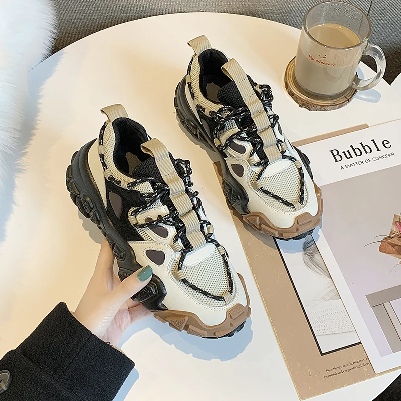 

Spring Women Platform Chunky Sneakers INS Fashion Female Mixed Colors Lace Up Trainers Ladies Running Comfortable Casual Shoes