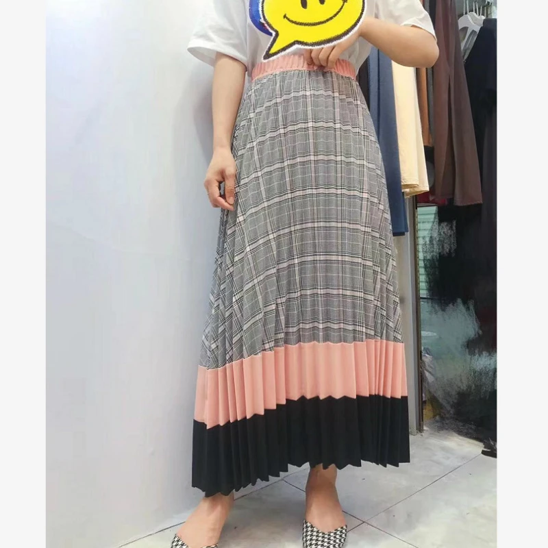 Длинная Плиссированная юбка в полоску с высокой талией и принтом | Женская одежда