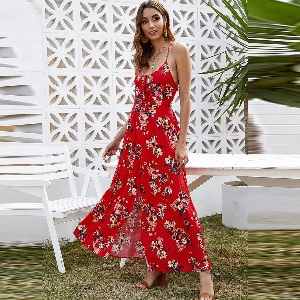 

Womail dress sexy dress tank dress Summer Women Sexy Camisole Dress Ladies Sleeveless Floral Beach Backless Dress beach dress