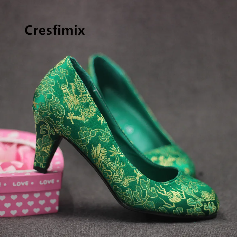 

Туфли Cresfimix Talon женские, милые зеленые, без застежки, на высоком каблуке, Повседневная Уличная обувь, красные, C5519