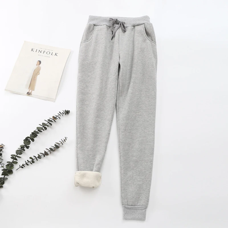 light gray thin 2 Осень, женские спортивные штаны для спортзала, флисовые штаны для тренировок, плотные теплые зимние женские спортивные штаны для бега, Pantalones Mujer - Цвет: light gray thin 2