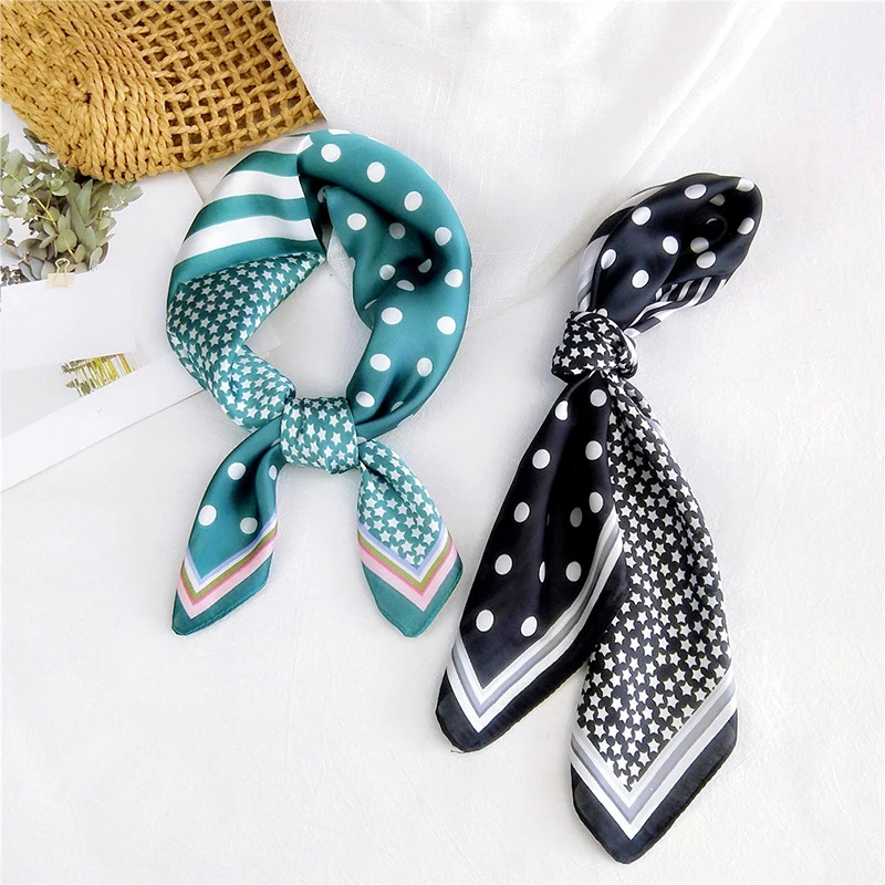 New Summer Neck Scarf Square Small Silk Satin Hair Scarfs Dot Print Shawls Wraps Skinny Scarves Handkerchief rings | Аксессуары для