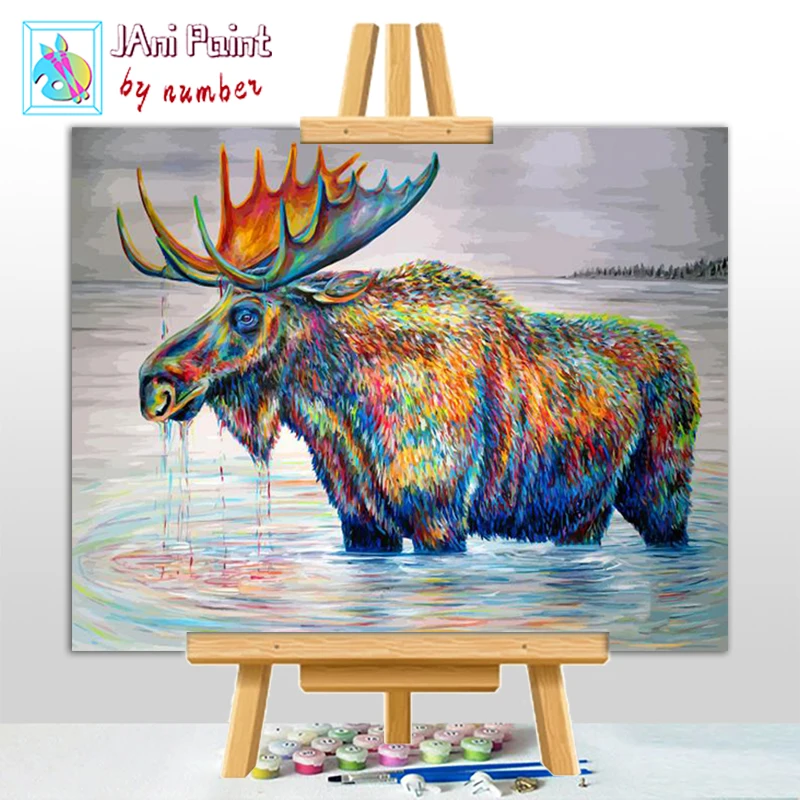 

Картина по номерам с изображением цветного лосяного пруда, животное, окрашивание нулевой основы, ручная роспись, уникальный домашний декор,...