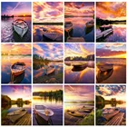 Алмазная живопись 5D AB, Новые поступления, закат, пейзаж, лодка, река, стразы, алмазная вышивка крестиком, вышивка, мозаика, распродажа