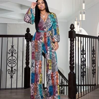 womens jumpsuit african clothing spring autumn new dashiki long sleeve jumpsuit fashion v neck print horn wide leg pants 2021