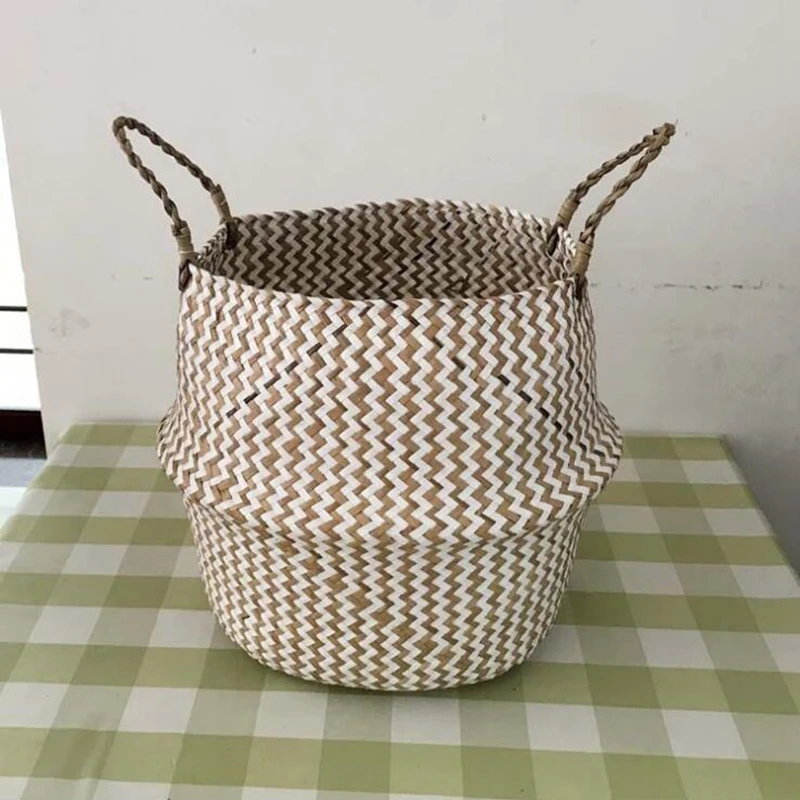 

Foldable Handmade Storage Basket Wicker Rattan Straw Garden Flower Pot Pattern Clothes Basket