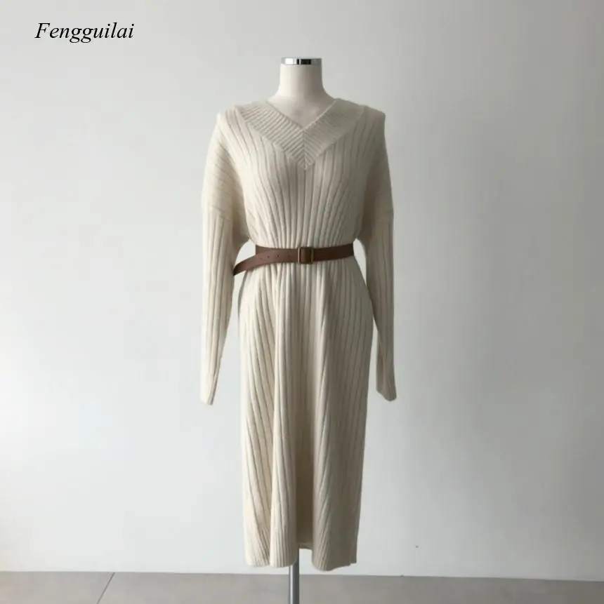 

2021 New Autumn Sweater Women Winter Long Sleeve Sweaters Knitted Dresses Womens Loose Maxi Oversize Knitting Robe Vestido