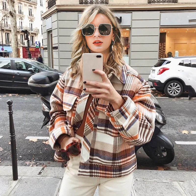 

Hot Sales Vintage Casual Plaid Jackets Coat Autumn Women Long Sleeve Outwear Female Coat Streetwear Winter Ladies Coats 2020
