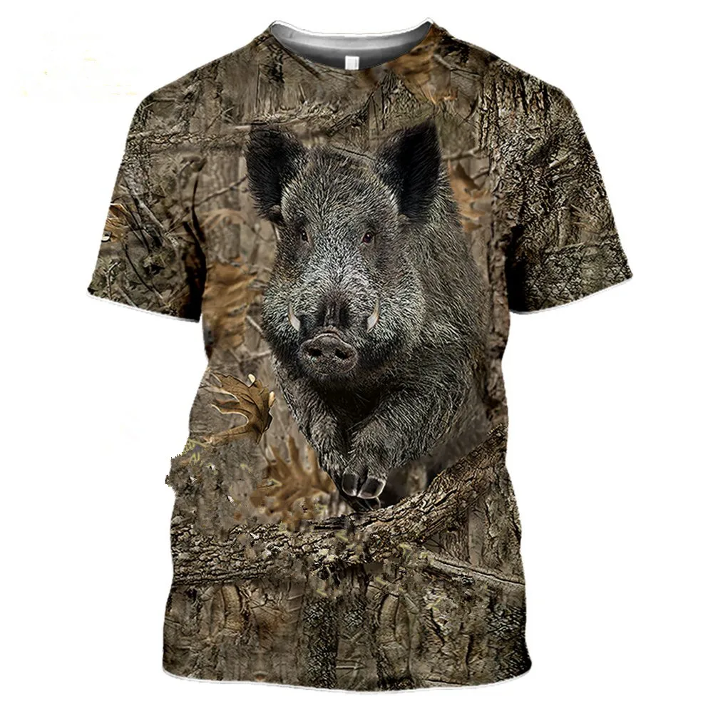 

Summer One-piece Male and Female Hunting Animal Camouflage T-shirt Wild Boar 3D T-shirt Casual T-shirt Fashion Streetwear Wild