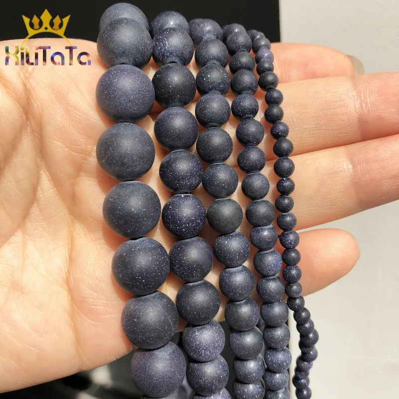 Зеркальные полированные матовые бусины из голубого песка для изготовления