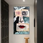 Творческий коллаж художественные постеры с человеческим лицом и абстрактные пастельные портреты на холсте картины куадроса в гостиной