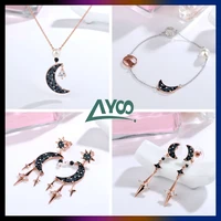 swa original fashion jewelry charming beautiful star and moon pendant earrings necklace bracelet set romantic gift for women