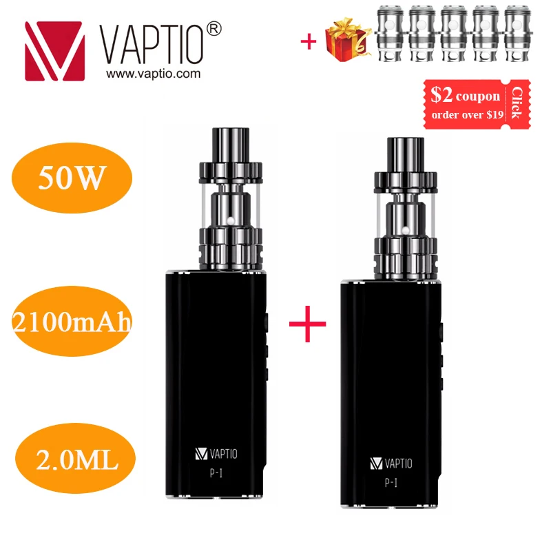 Электронная сигарета подарок Vaptio P1 комплект 50 Вт испаритель 2100 мАч встроенный аккумулятор 2/3 мл!! атомизатора катушки 0.25ohm