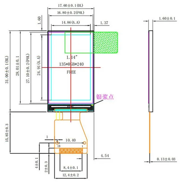 Ips 1,14 дюймов 13PIN HD TFT ЖК-дисплей Цвет full view Экран ST7789 драйвер 4-провод SPI Интерфейс 135*240 пикселей для smart watch