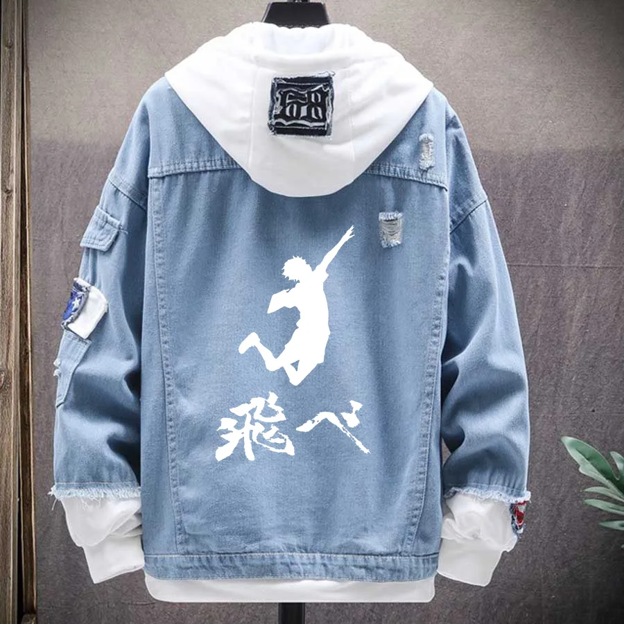 

Японская аниме одежда Haikyuu Fly унисекс верхняя одежда с капюшоном Осенняя уличная одежда двойная джинсовая куртка Харадзюку оверсайз мужски...